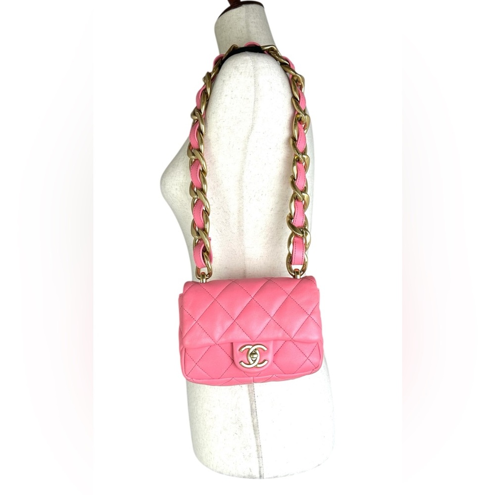 CHANEL MINI RECTANGULAR FLAP BAG PINK LAMBSKIN GHW - Picture 11 of 11